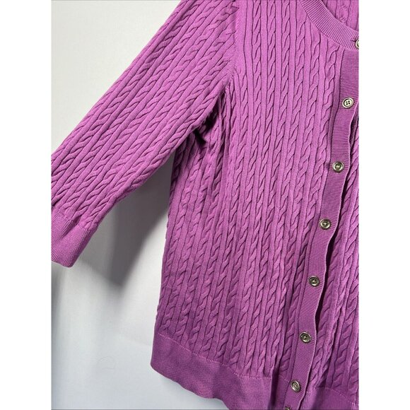 Talbots Women's Cardigan Plus 3X Solid Pink Cable Stitch Button Up 3/4 Sleeves - Picture 3 of 7